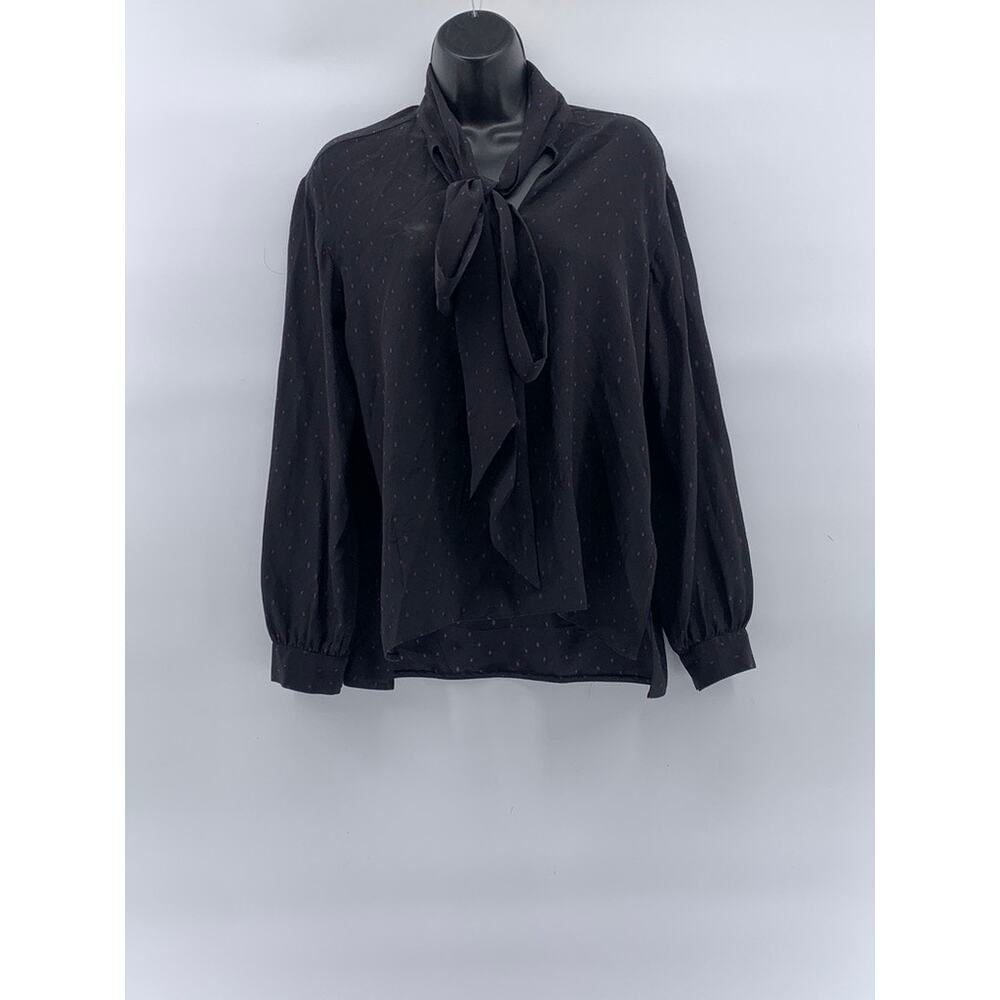 SCANLAN THEODORE Women’s Black-Purple Micro Dot Tie-Neck Long Sleeve Blouse SZ 4